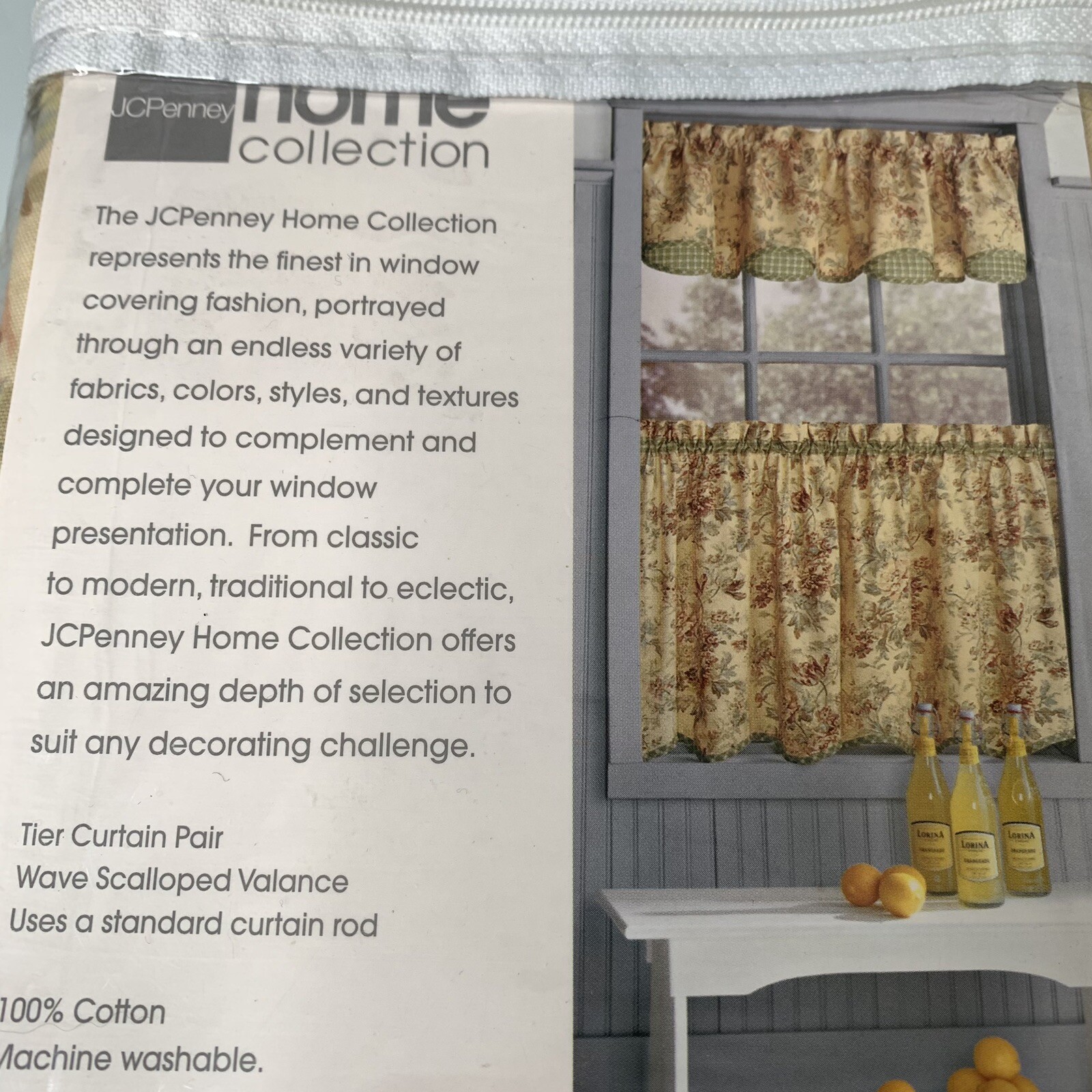 JC Penney Home Collection One Tier Curtain Pair Reese Floral Beige NIP New