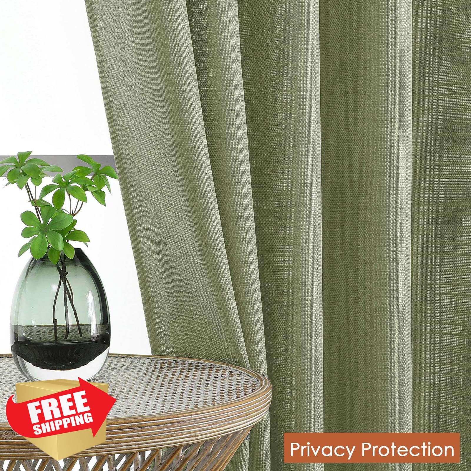 Ebesto Small Curtains 2x30x45″ Yellow Green Faux Linen Light Filtering