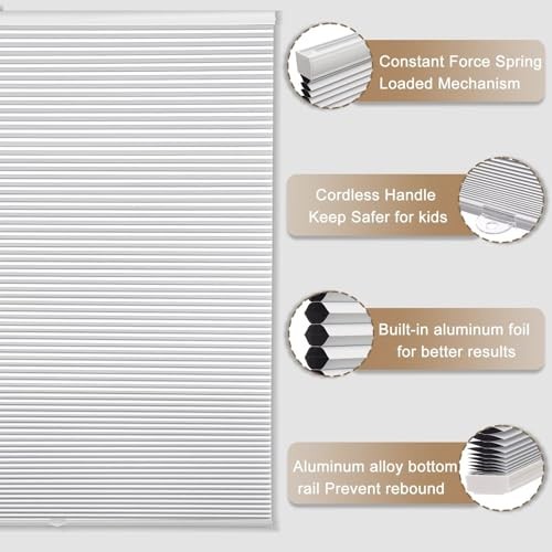 1.5-Inch Cellular Cordless Blackout Shades,Thermal 19″W x 36″H White-blackout