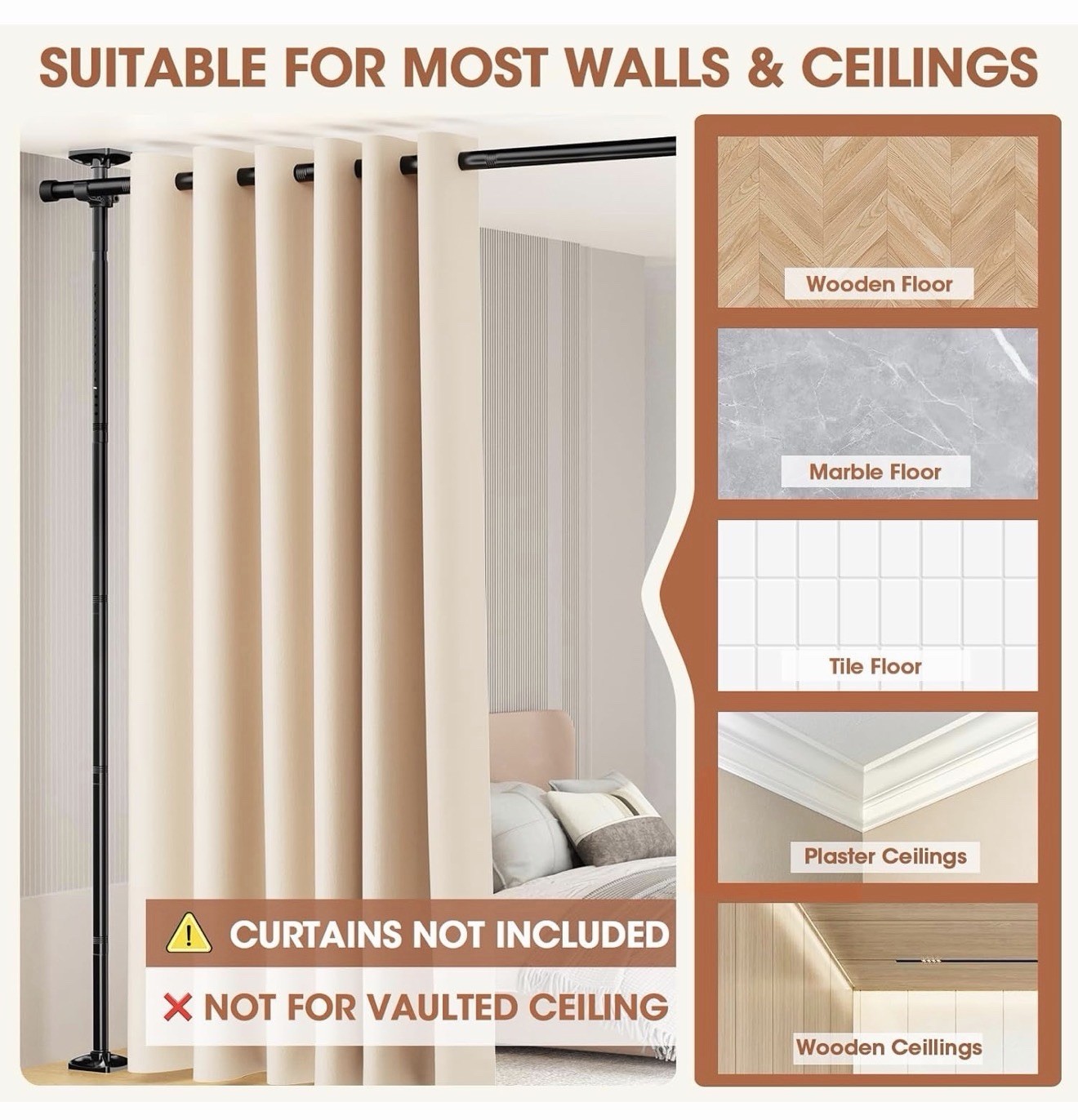 Adjustable Room Divider Curtain Rod Frame 4-10 FT Tall 28-70 In Wide Black