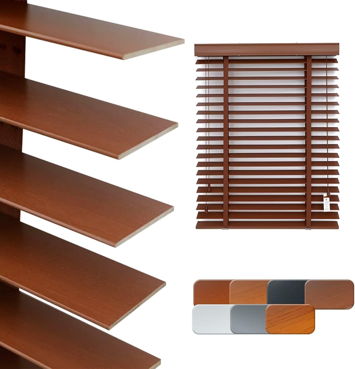 2” Slats Blackout Wood Blinds for Indoor Windows, Solid Wooden Blackout Blinds