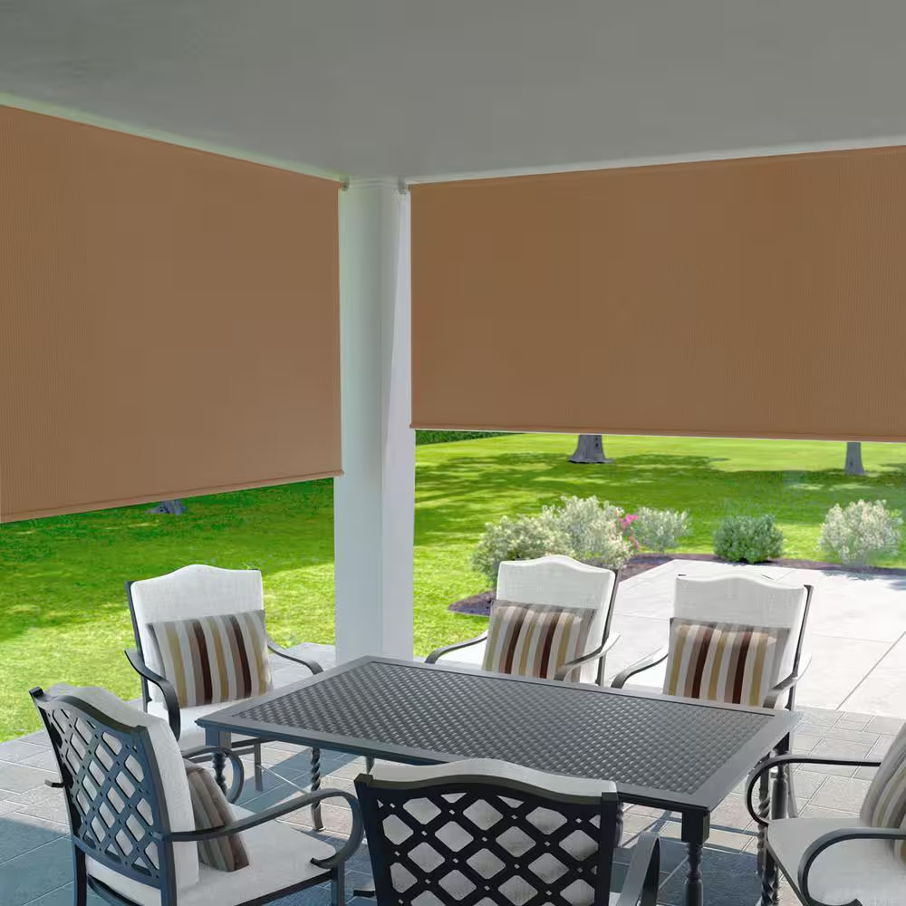 Hazelnut Cordless 85% UV Block Fade Resistant Fabric Exterior Roller Shade 96 In