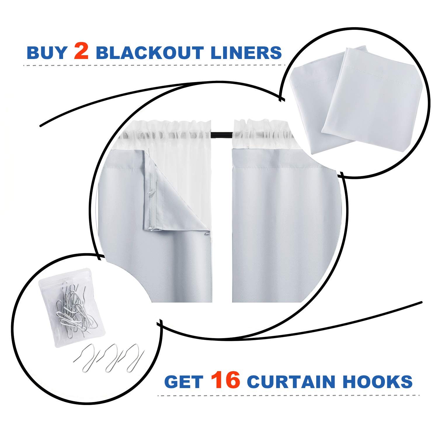 White Blackout Curtain Liners for Window – Noise Reducing Light Blocking Line…