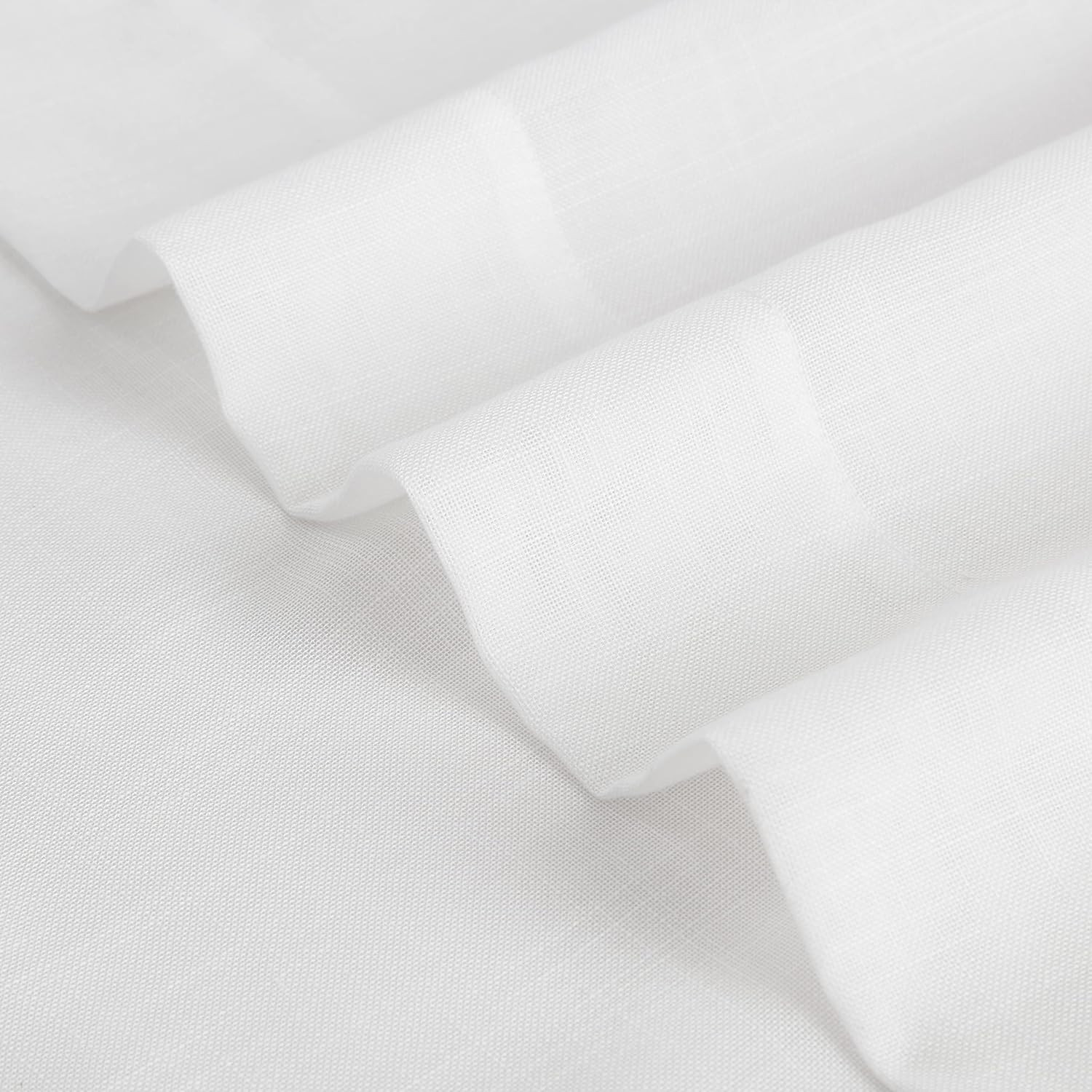 White Solid Waterfall Valance Window Curtain Linen Texture Rod Pocket with Tasse