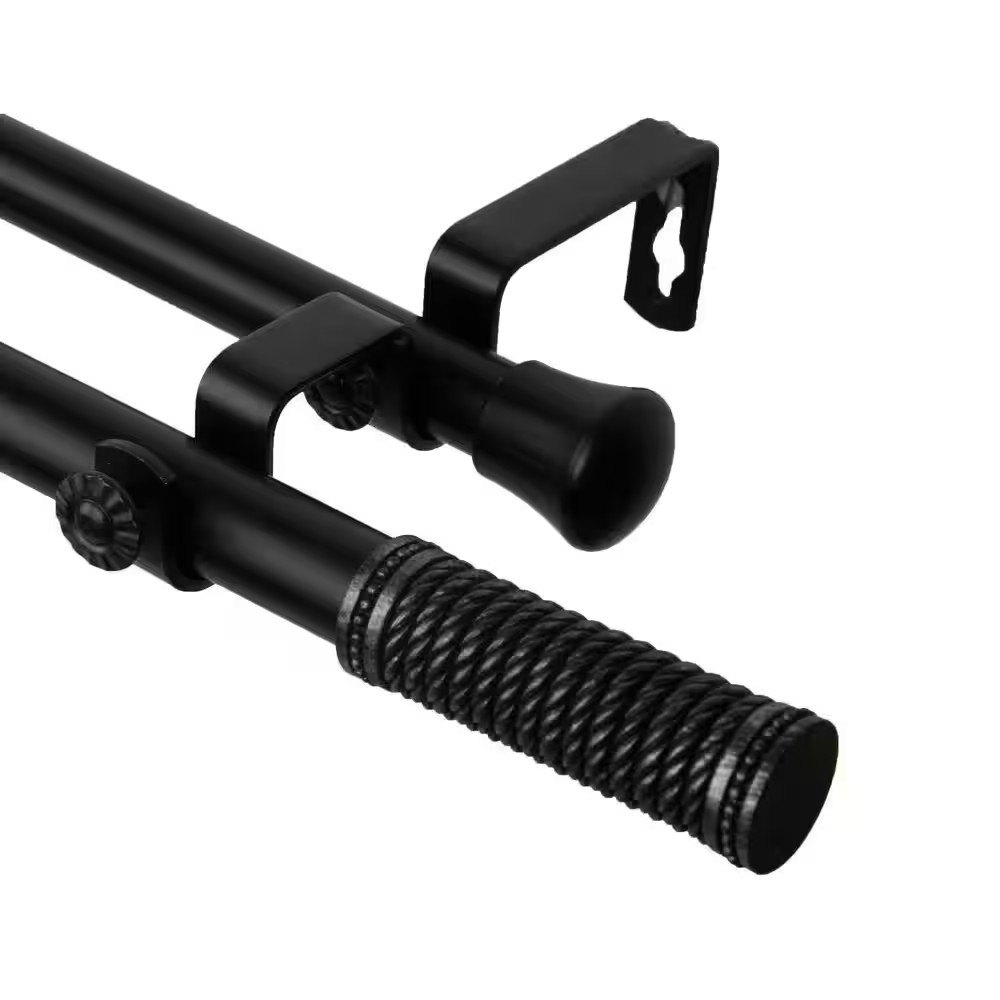 28 In. – 48 In. Threaded Double Curtain Rod in Black