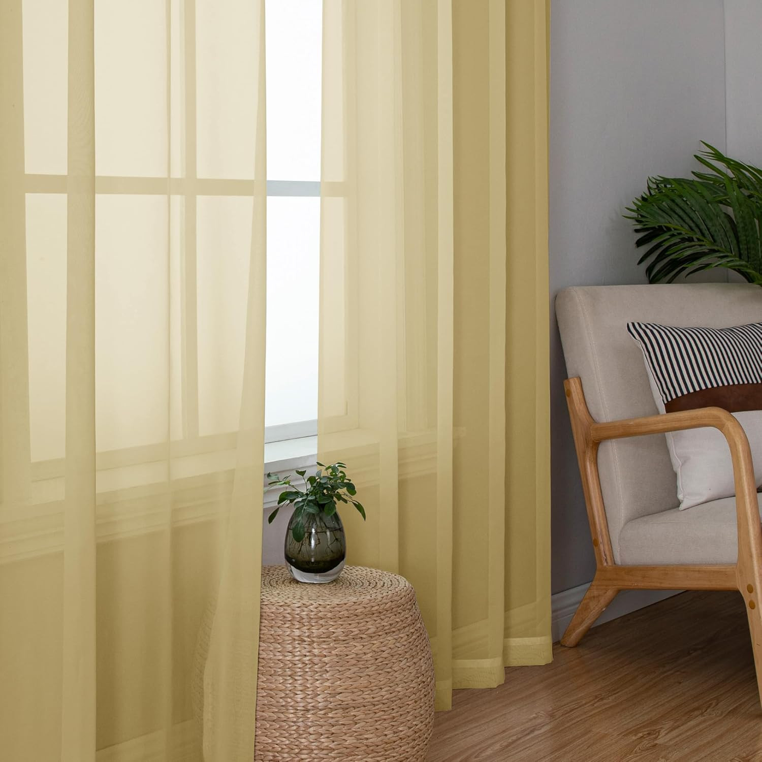 Short Sheer Curtains 45 Inch Length for Small 42″W X 45″L (Pack of 2) Gold