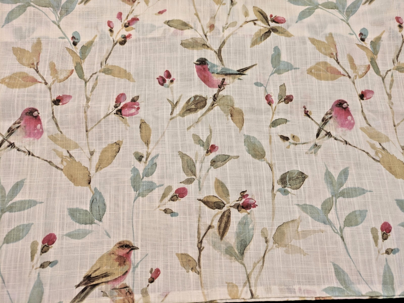 Spring Bontanical & Birds Finches White/Wine/Beige/Aqua Straight Valance 48×14