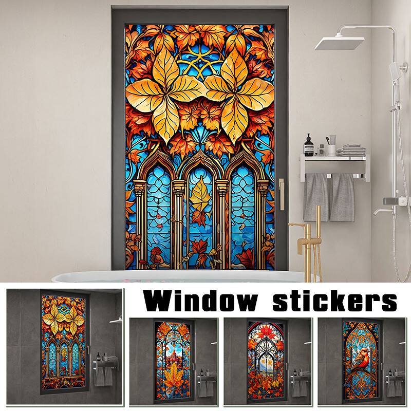 40x100cm/45x120cm Colorful Stained Glass Film Modern Art European Decor Privacy