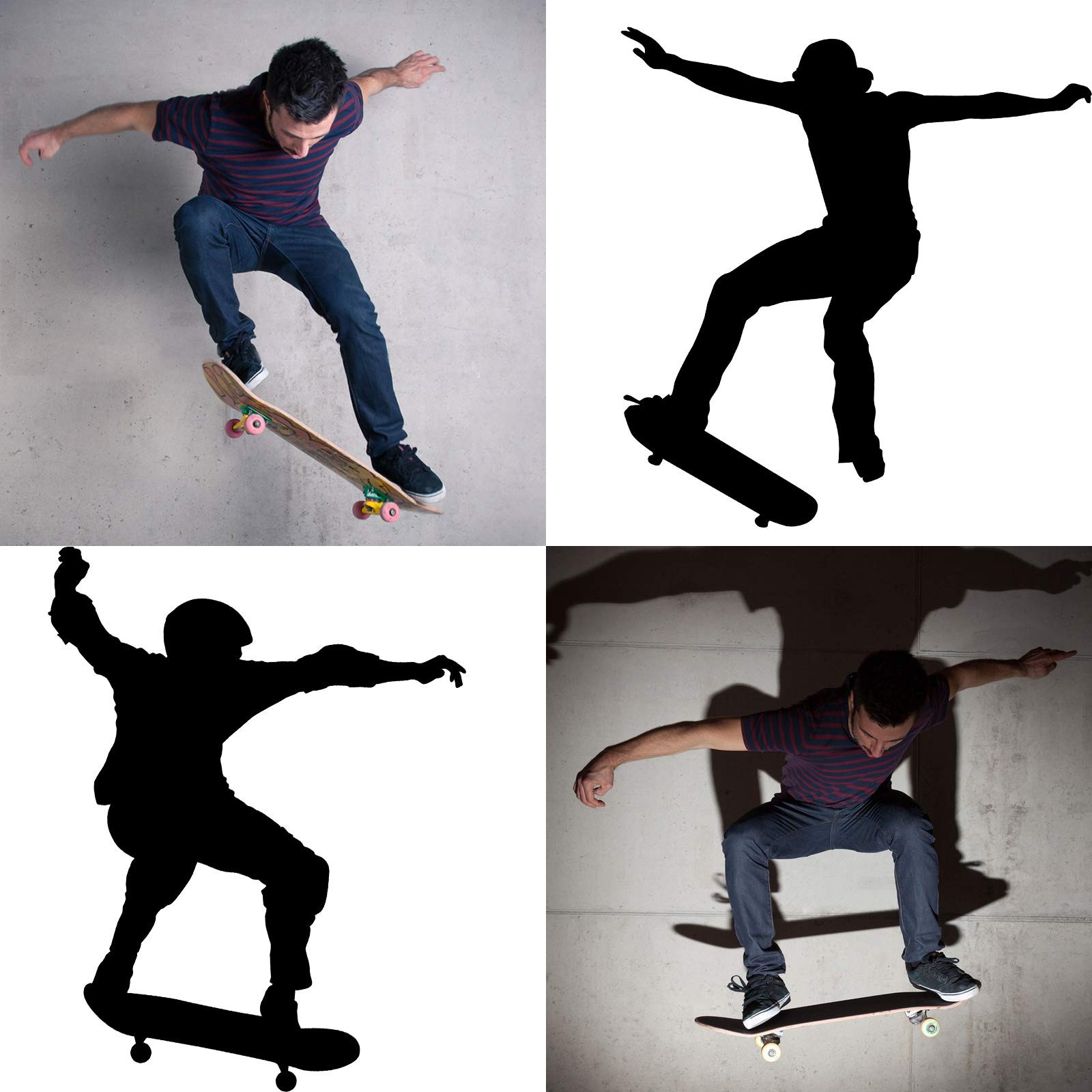 6 Pieces Playing Skateboards Sports Wall Decal 6 Count (Pack of 1), Black