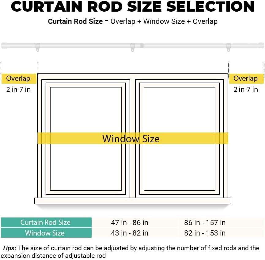 Heavy Duty Adjustable Traverse Curtain Rod, Smooth Glide, 47-86″ White