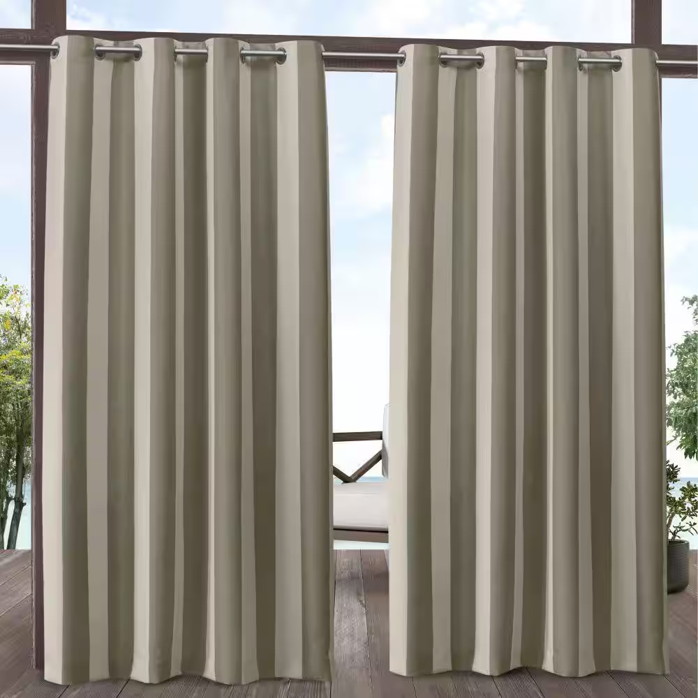 Canopy Stripe Taupe/Sand Polyester 54 In. W X 96 In. L Indoor Outdoor Grommet To