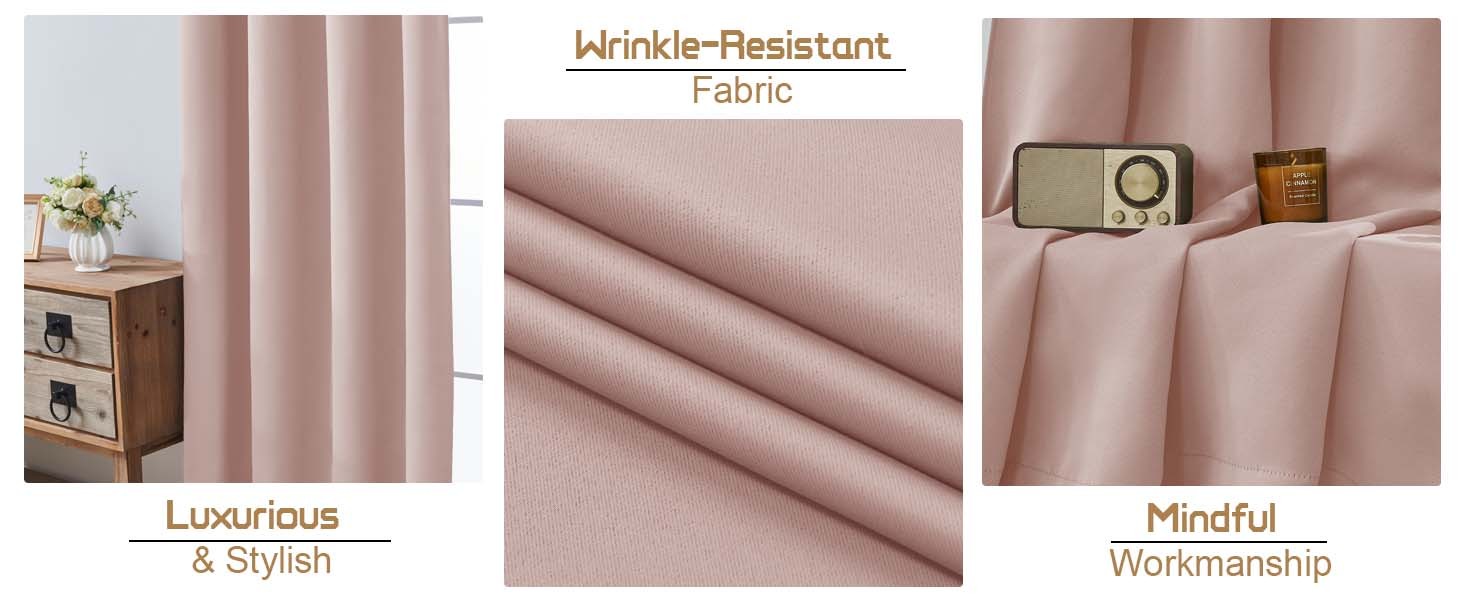Blush Blackout Curtains, 2 Panels Set, 40″W x 72″L, Modern, Contemporary Style,