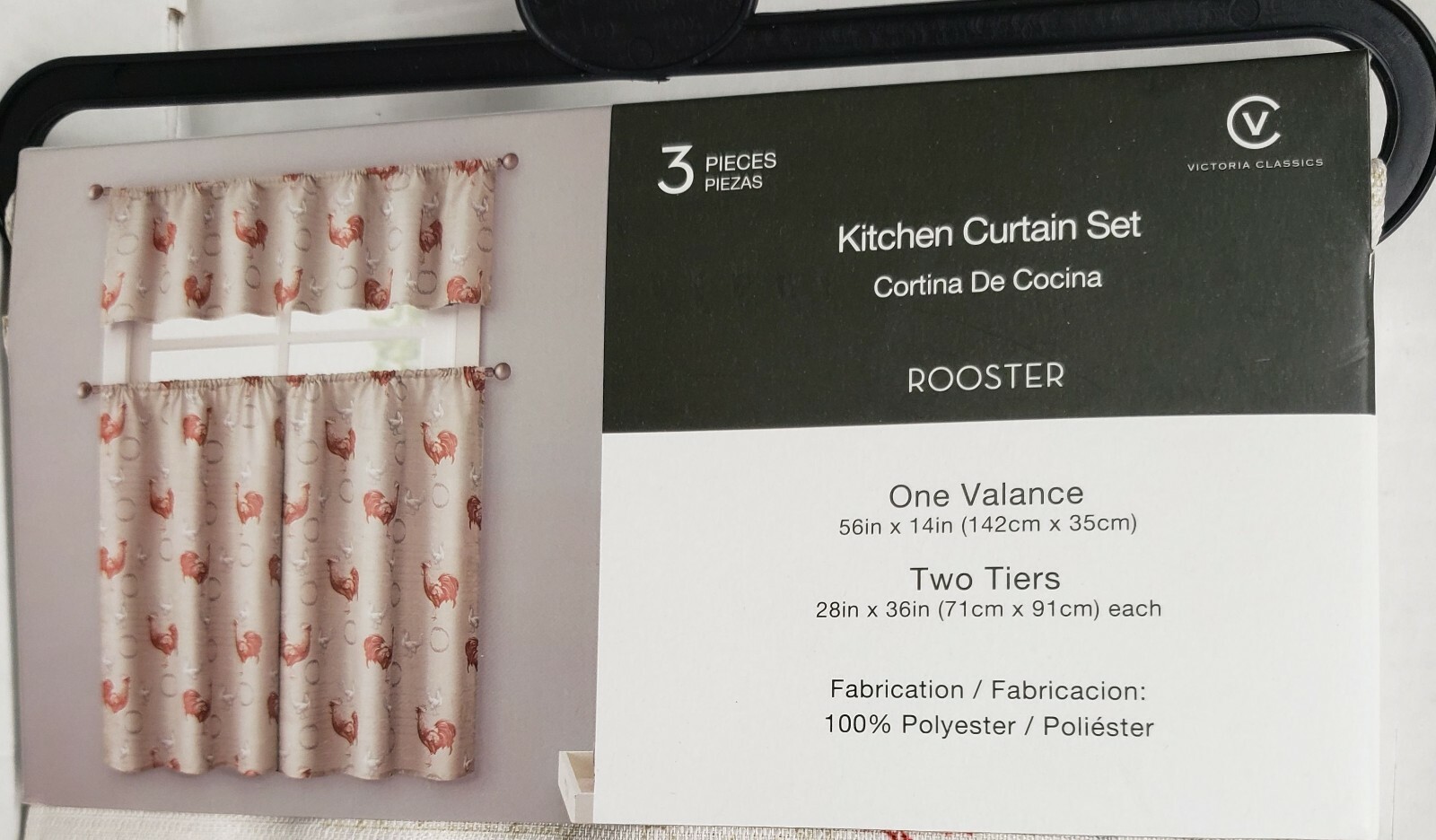 3 pc. Curtains Set: Valance (56″x14″) & 2 Tiers (28″x36″) ROOSTER & STAMPS, VC