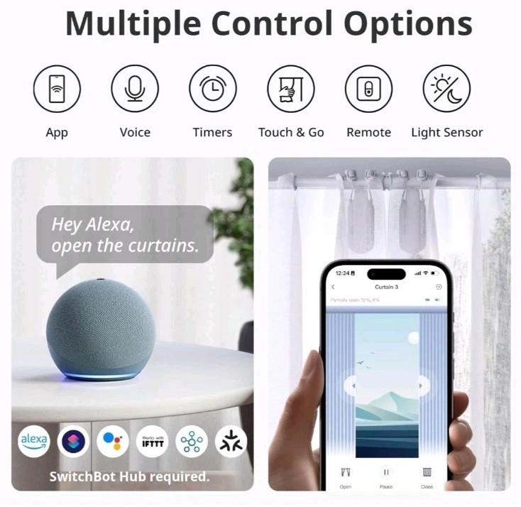 SwitchBot Curtain 3 Automatic Curtain Opener Bluetooth Remote Smart Control
