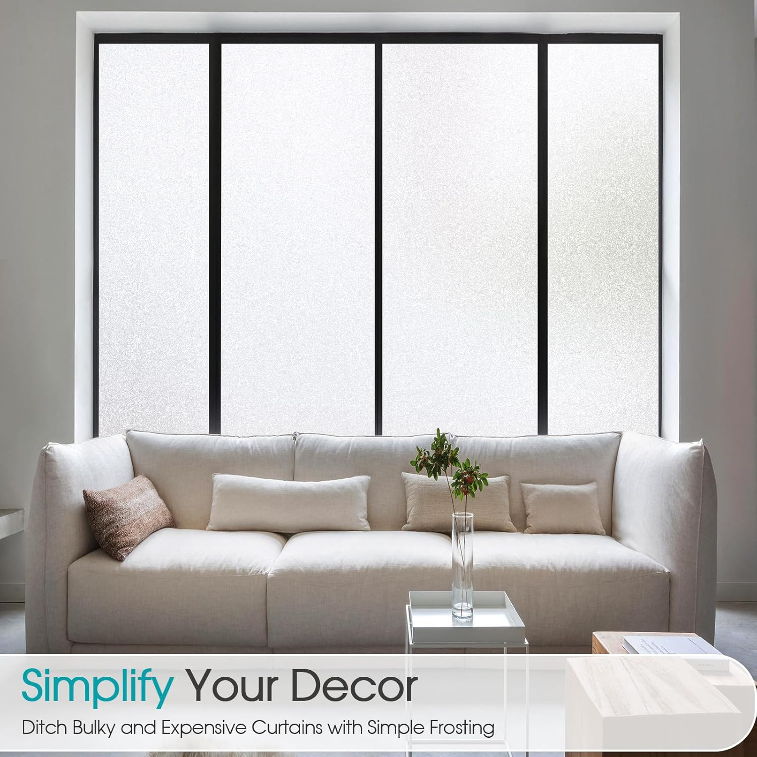Coavas Window Privacy Film Frosted Glass Static Cling 17.5 x 78.7 Inch, Pure