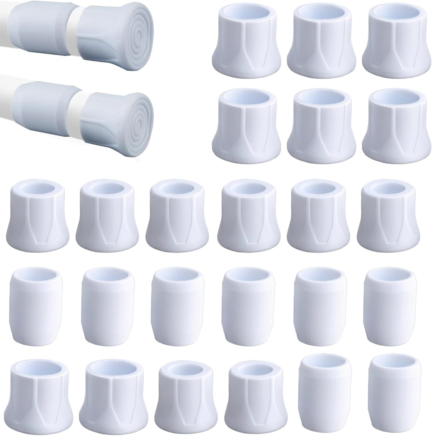 24 Pcs Rod End Caps Anti-Slip Waterproof Cover for 10-13mm Tension Poles White