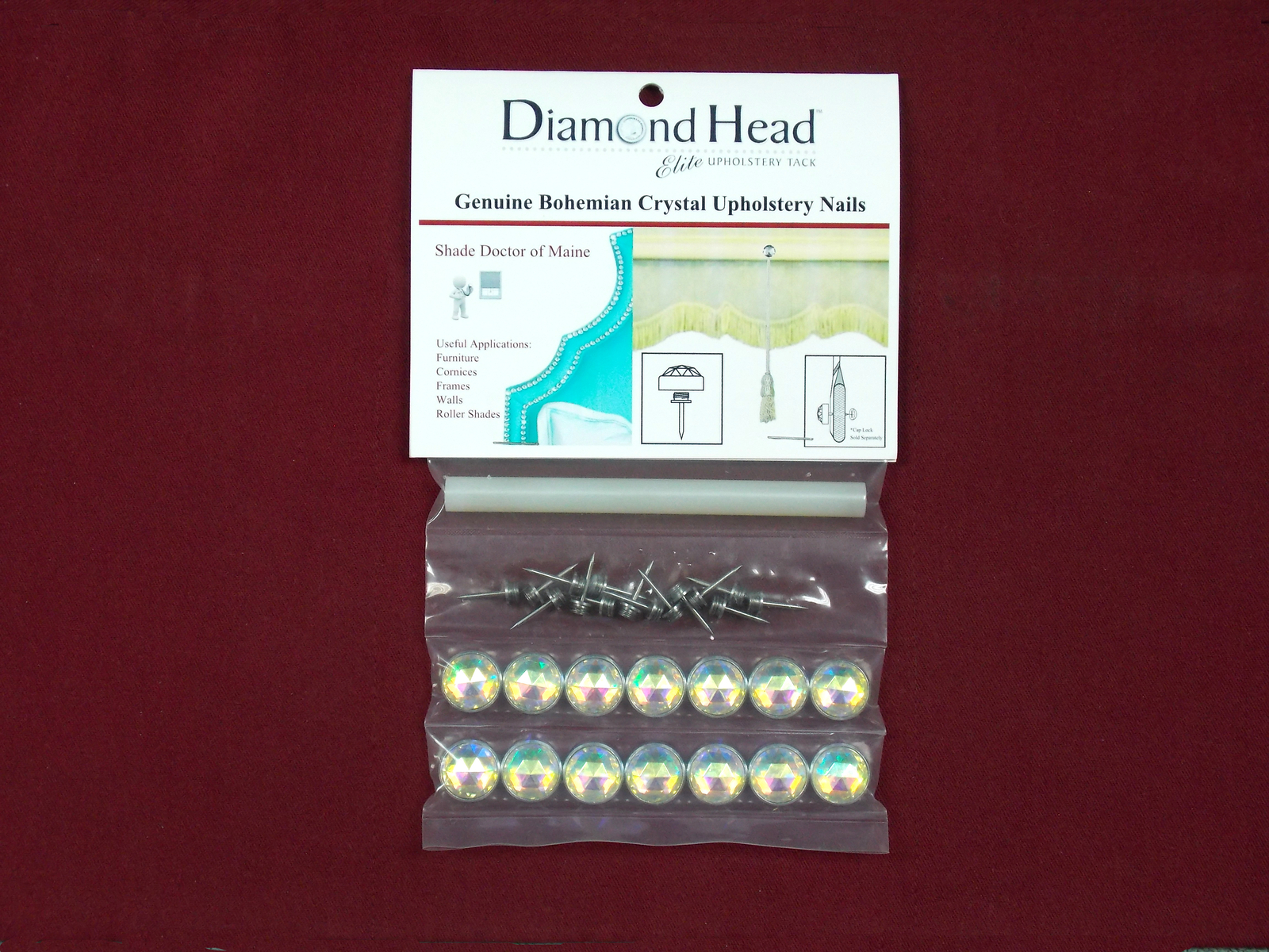 Irridescent Diamond Head Genuine Bohemian Crystal Upholstery Nail Tacks -14 Pack