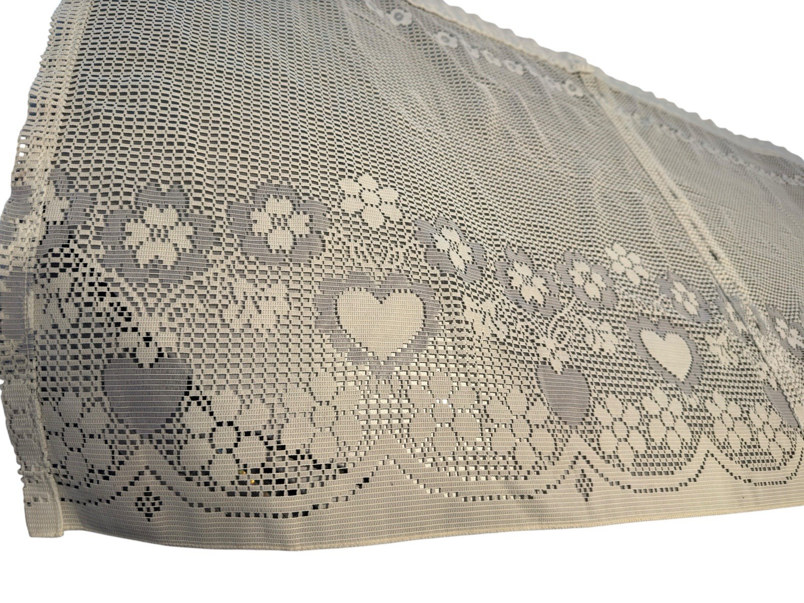 Vintage Louis Hornick Curtains Flowers Hearts 70” x 19” Lace Granny Core (2pc)