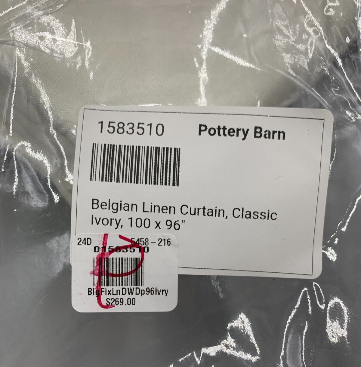 Pottery Barn Belgian Flax Linen Curtain Light Filtering Ivory 100 x 96″ #N59