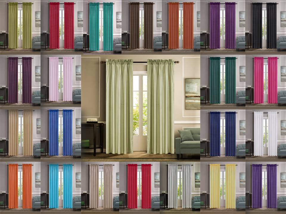 2PC LUXURY SEMISHEER FAUX SILK WINDOW CURTAIN TREATMENT SET ROD POCKET PANEL MR2