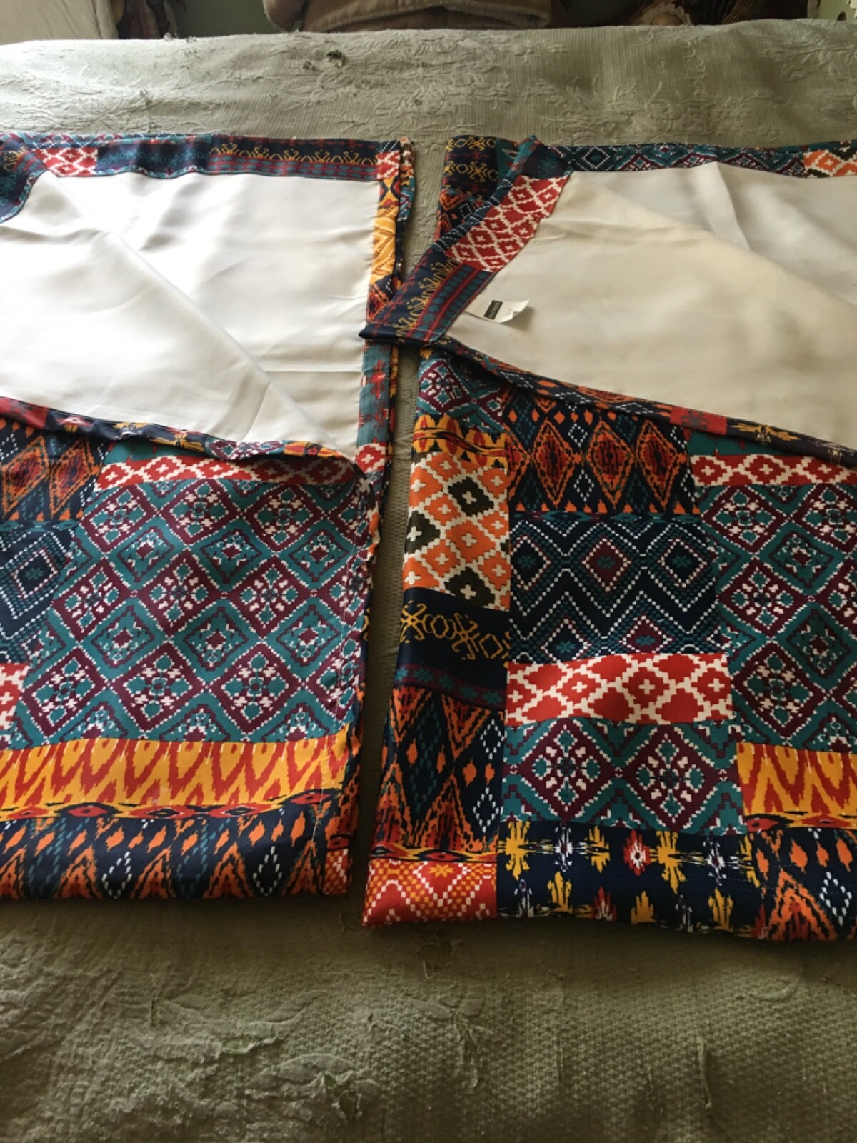 2 Panels – Lush Decor Half Moon Bohemian Multi Block Window Curtains 52″ x 84″