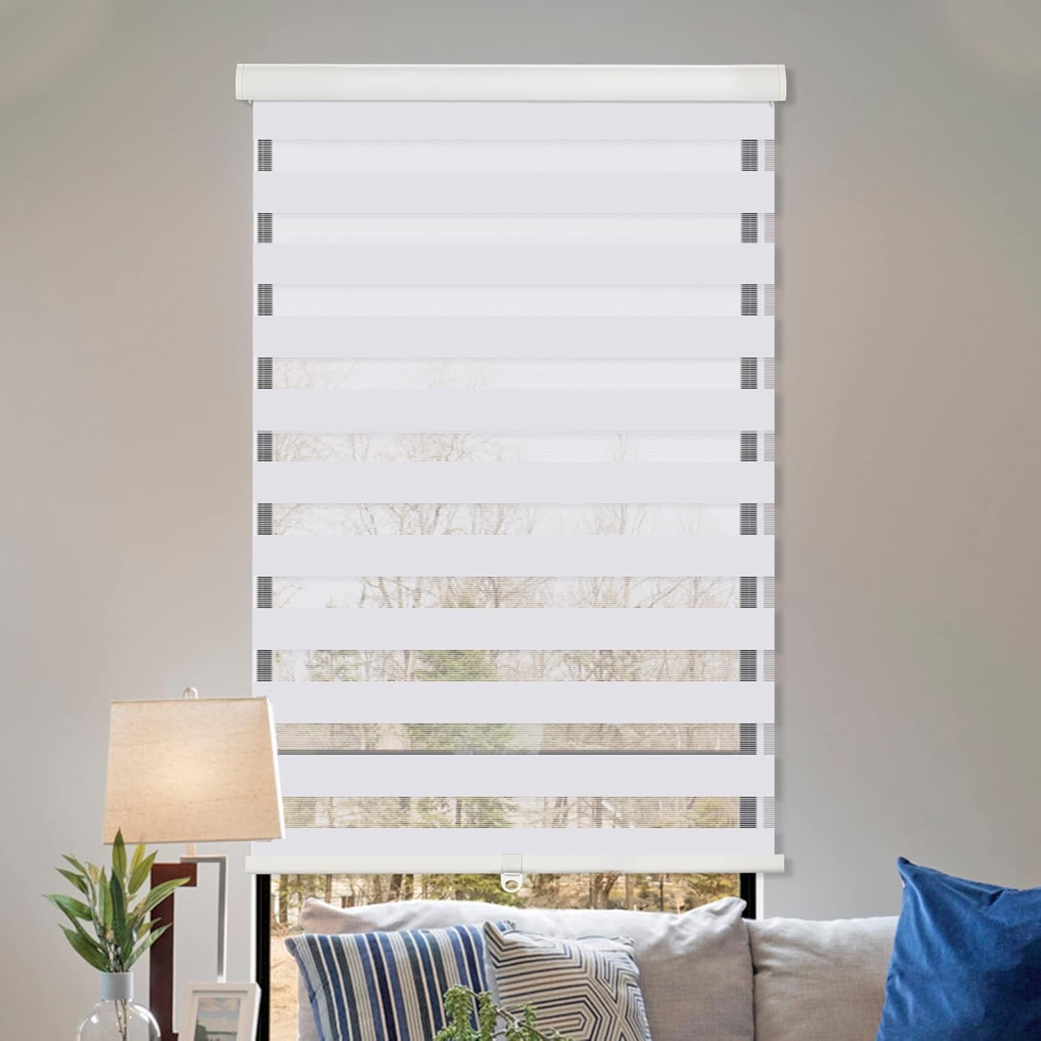 Cordless Zebra Blinds, 20″ W X 72″ H, White, Sheer/Privacy Roller Shades