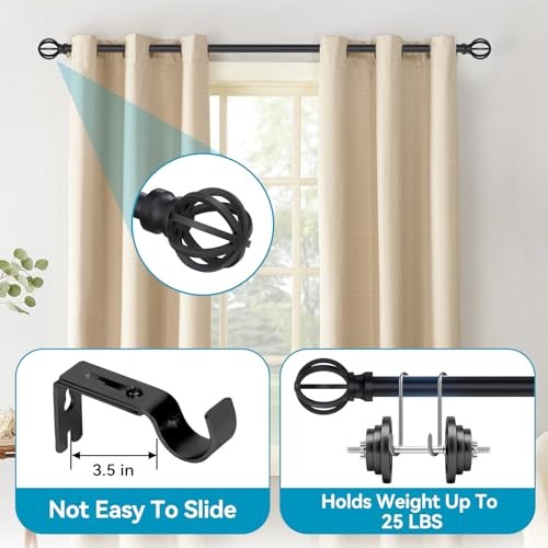 Curtain Rods for Windows 28 to 48 Inch, 5/8″ Diameter 28-48″(1 Pack) Black