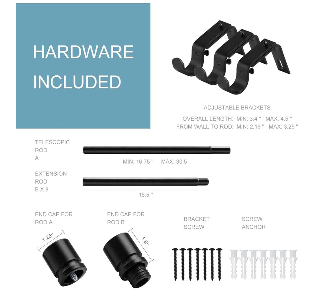 Byondeth Curtain Rods Black