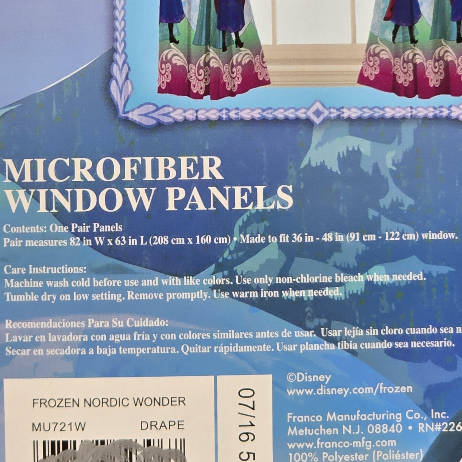 Disney Frozen Microfiber Window Panels Kids Curtains Purple 82×63 Franco