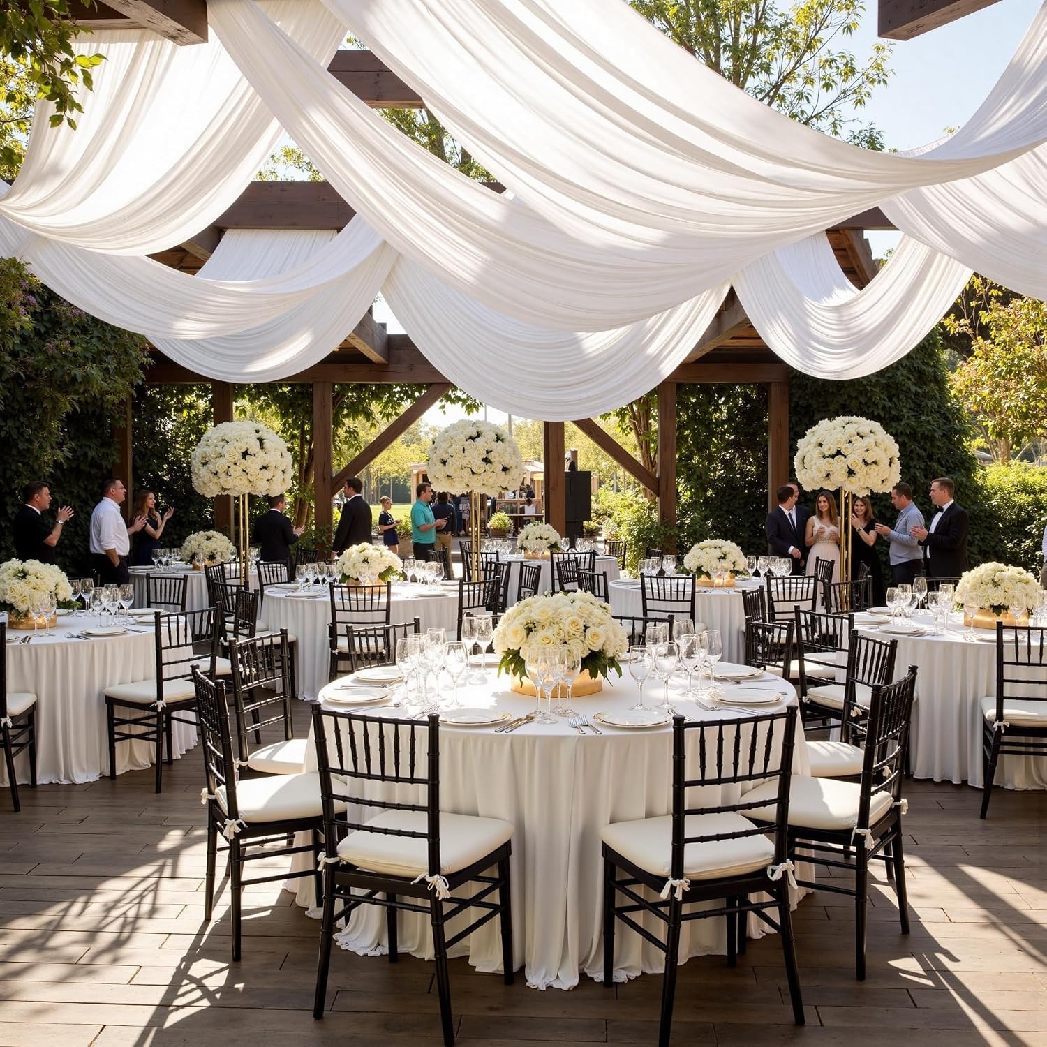 40x20ft White Wedding & Party Ceiling Drapes – 8 Pack Wrinkle-Free Polyester …