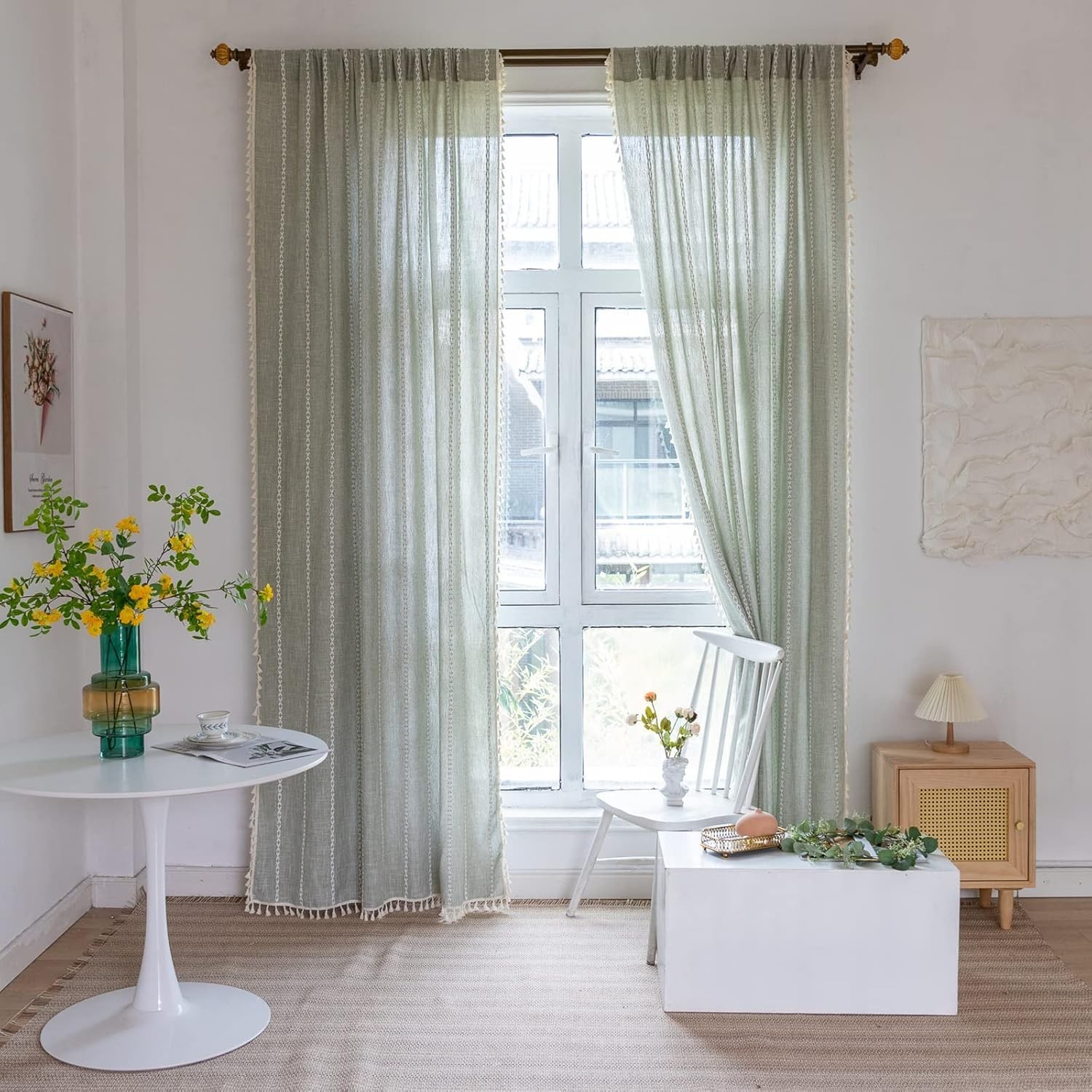 RoomTalks Modern Farmhouse Textured Bedroom Living Room Curtains 96’’ x 52″ Sage