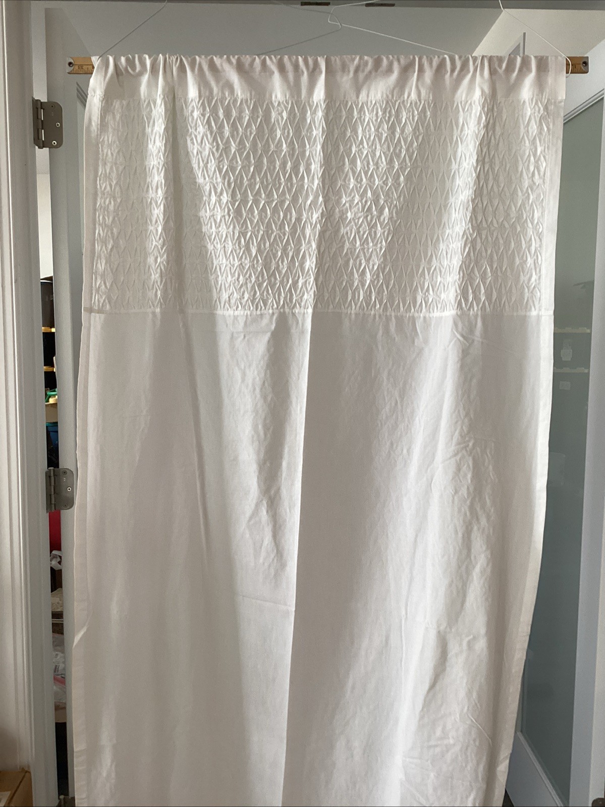Vintage Smocked Top White Cotton/Poly 40”x82″ Rod Pocket Curtain Panel (3)