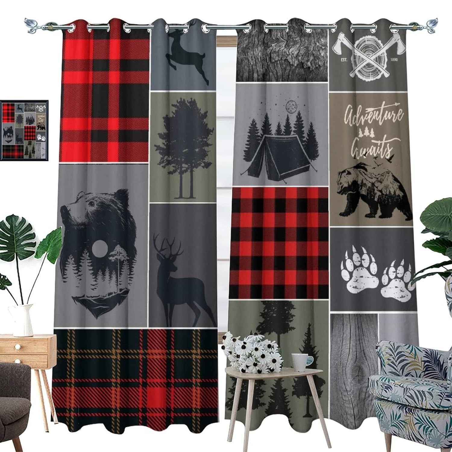 Rustic Blackout Curtains Cabin Decor Darkening Window Treatments 84″W x 84″L