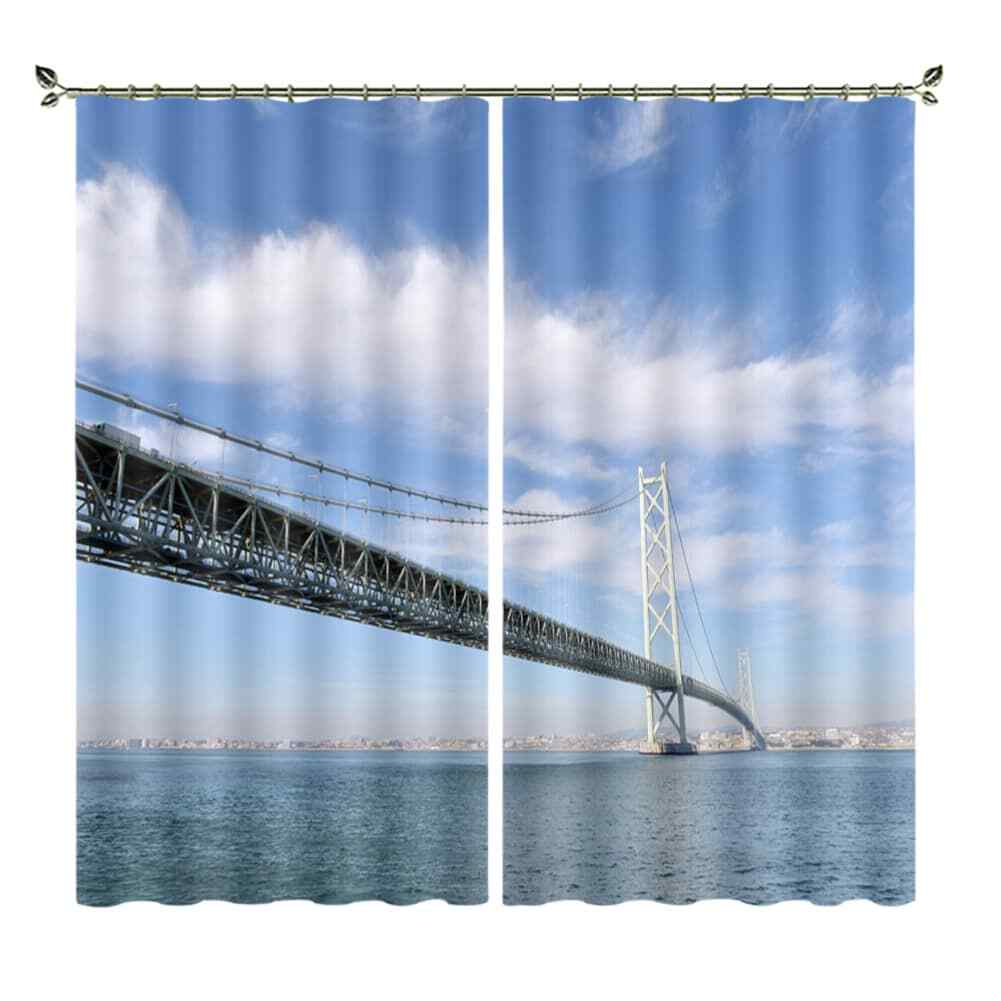 Slender bridges span the bule sea Printing 3D Blockout Curtains Fabric Window