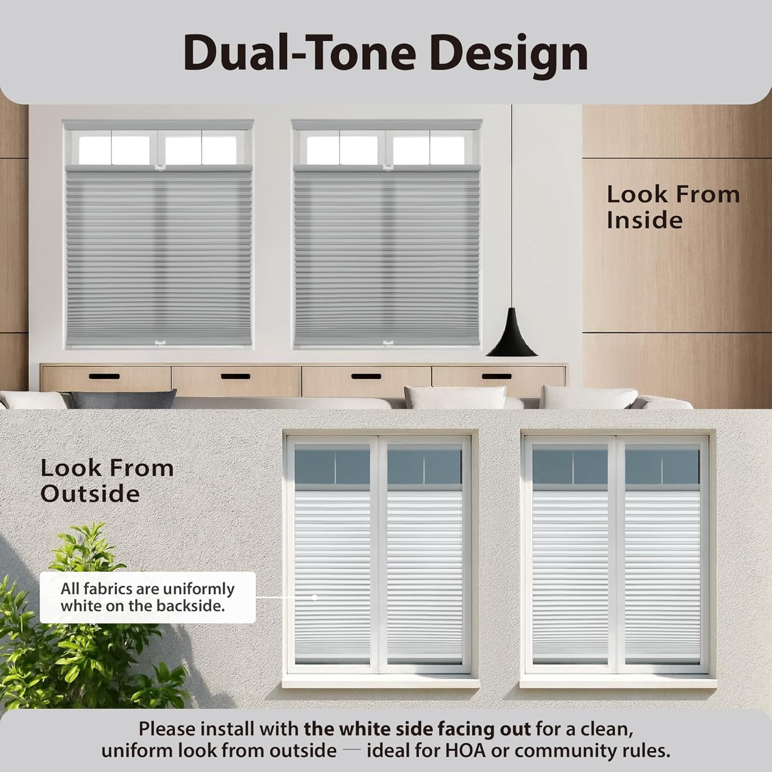 Cordless Light Filtering Cellular Shade, 58.5″ W x 60″ H, Gray