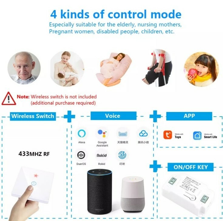 Smart Wifi Module RF 433Mhz Wireless Relay Google Home Alexa 2 in 1