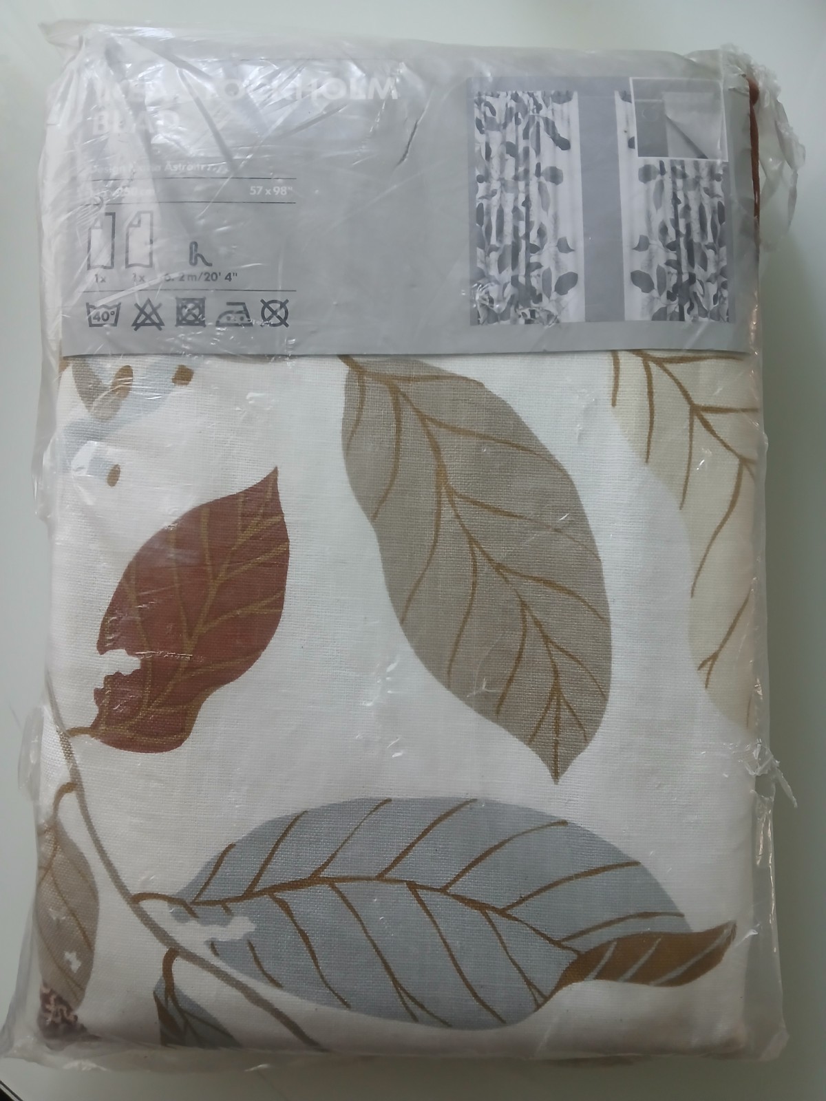 NEW IKEA Stockholm Blad Curtain Drape Gray Brown Taupe Leaf Modern MCM Retro