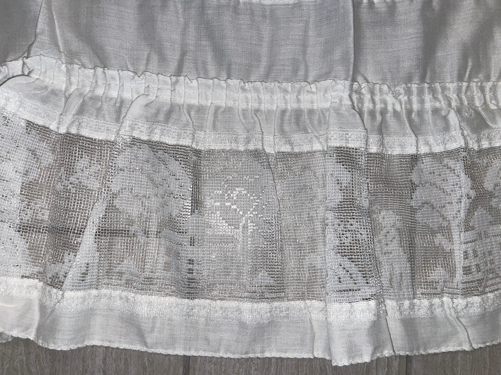 Vtg White Shabby Chic Lace Insert Swag Valance Curtain 2 Piece 34″ x 37″