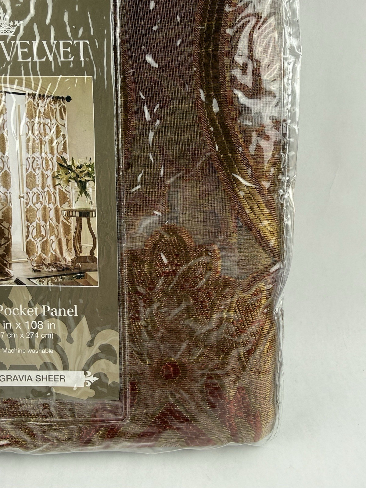 Royal Velvet Belgravia Sheer Rod Pocket Panel Claret Motif 50” X 108” Single NIP