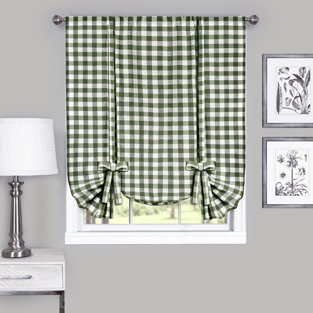 Sage Checkered Plaid Gingham Kitchen Window Curtain Drapes Panel Valance Shade