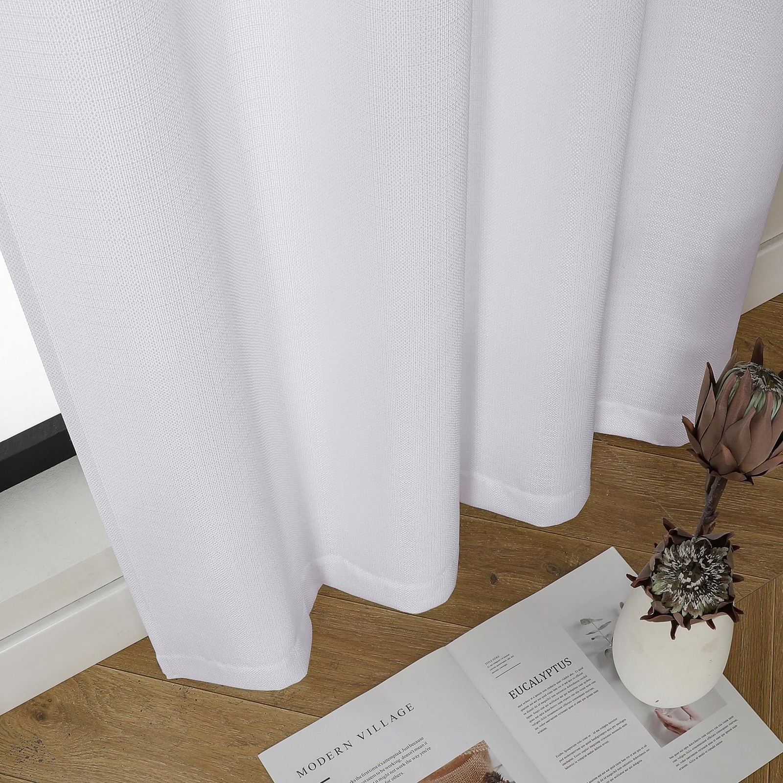 Chyhomenyc White Curtains 45 Inch Length 2 30″W x 45″L (Pack of 2),