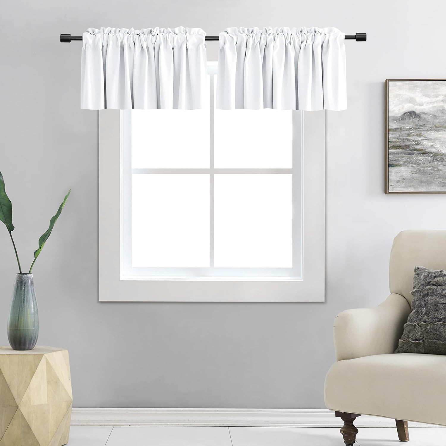 White Room-Darkening Valances (2-Pack) for a Modern Kitchen Look