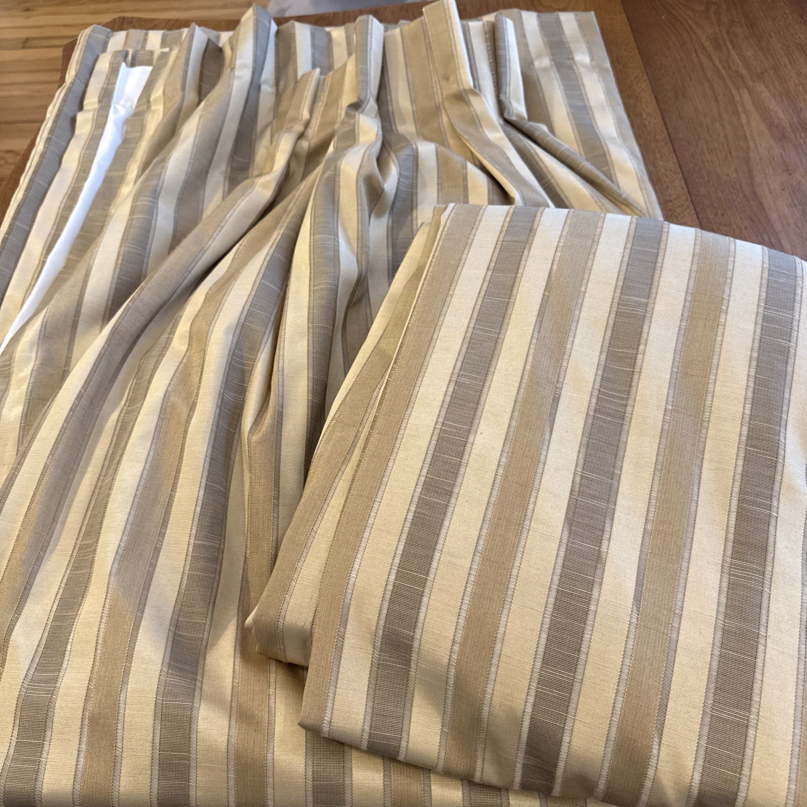 VTG Pinch Pleat Drapes Taupe Gold Taupe Stripe Lined Panels 87x90W Ea ##FLAW