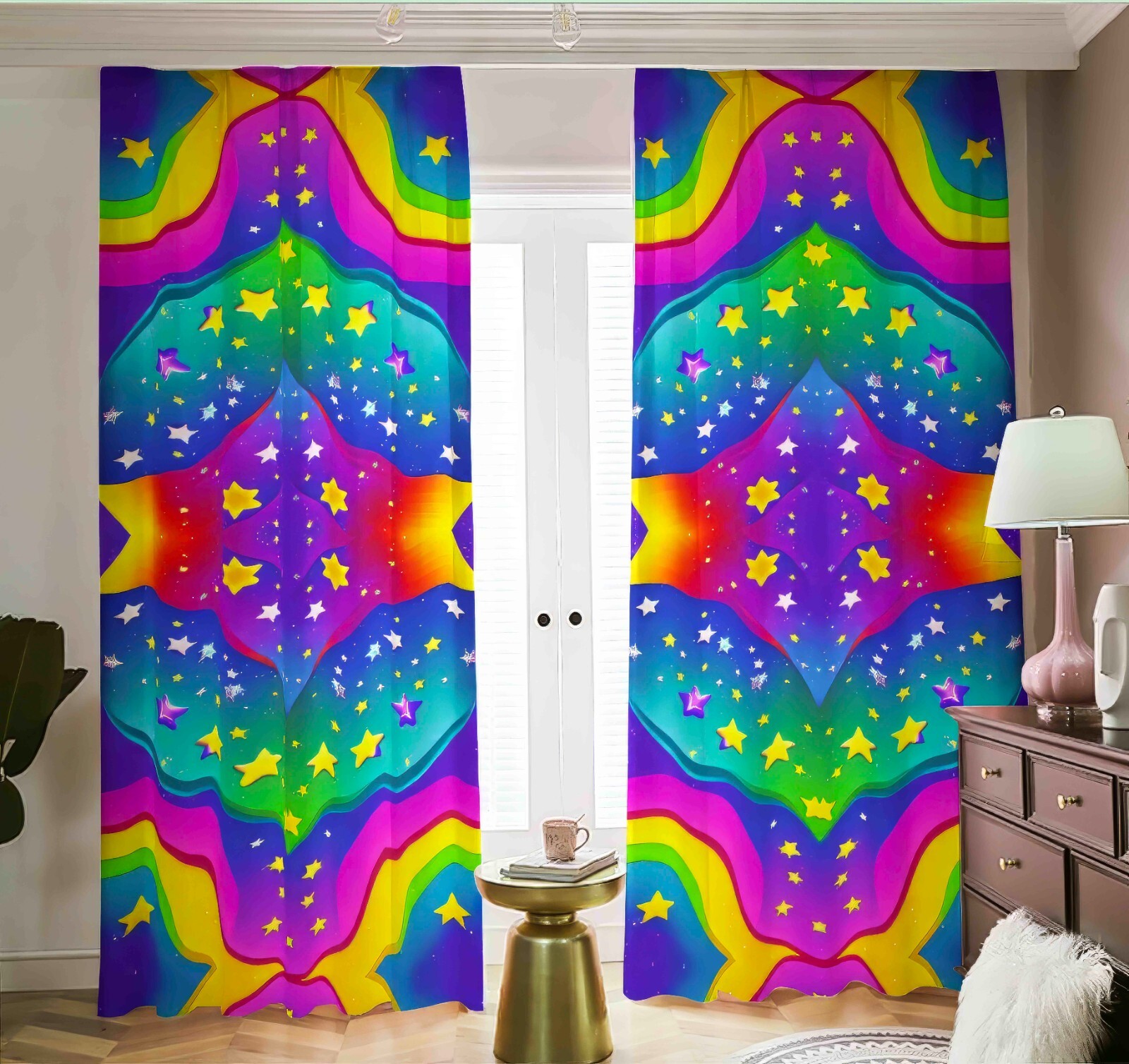 Rainbow Stars Blackout Curtains Drapes Shades Room Girls Den 2 Panels Girls Room