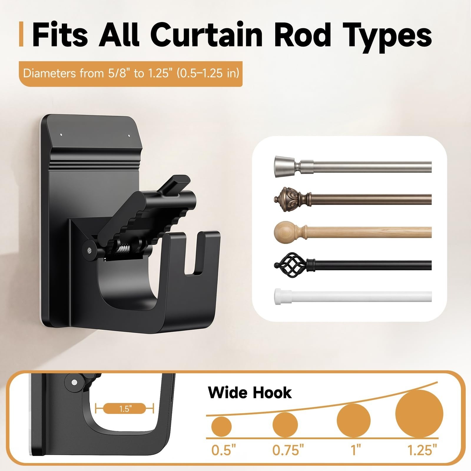 Universal Heavy Duty Curtain Rod Brackets, No Drill Curtain Rod Brackets with Ad