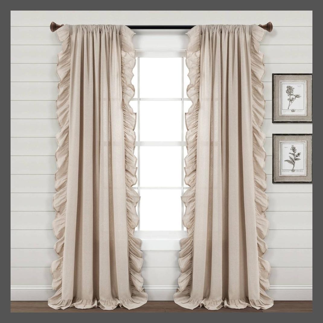 84″x54″ Linen Ruffle Window Curtain Panels Beige – Lush Décor