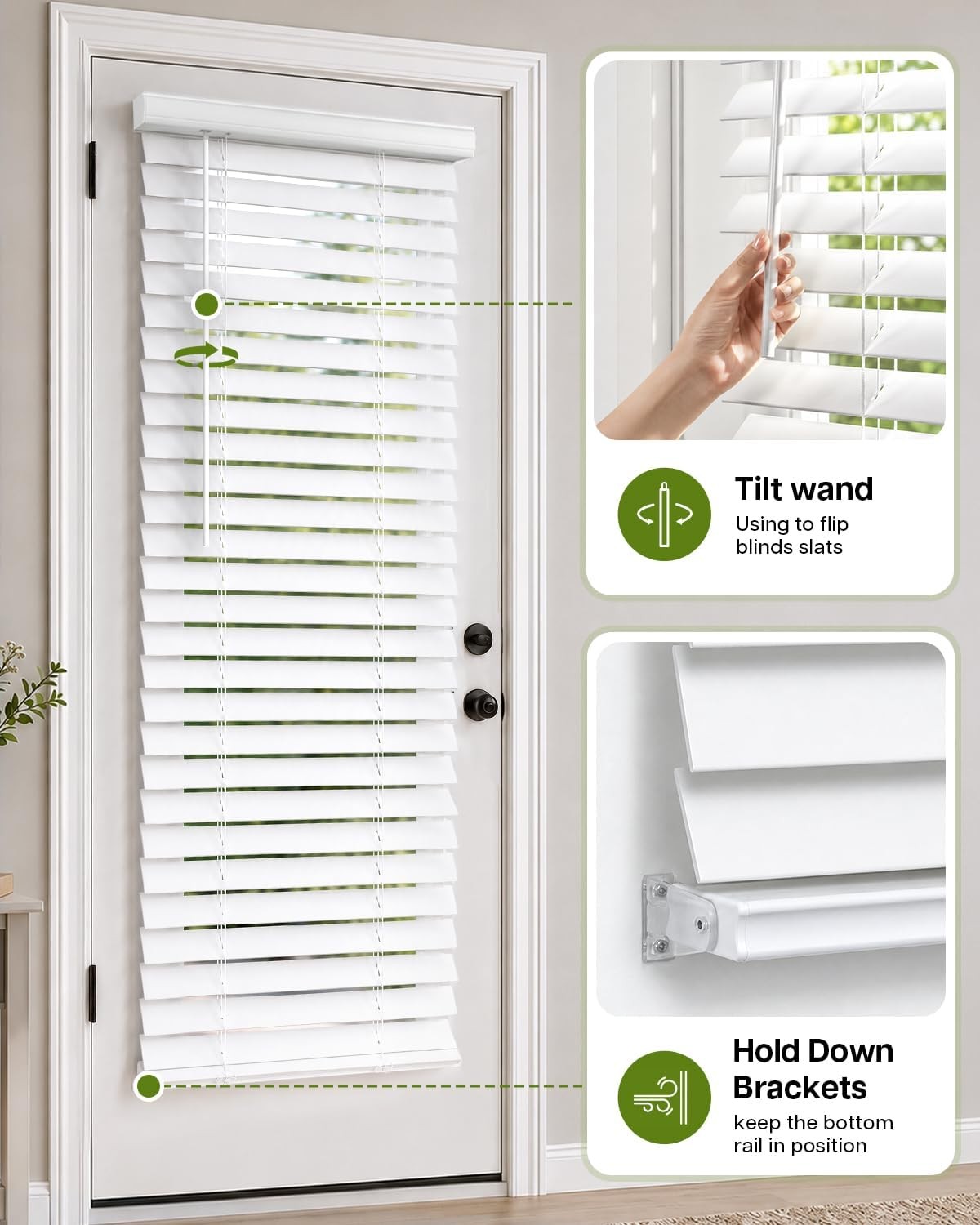 2″ Faux Wood Blinds for Doors, Cordless French Door Blinds for , Light Filtering