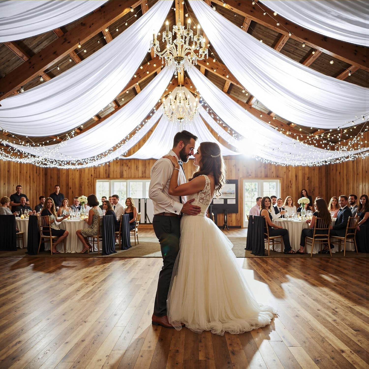 40x20ft White Wedding & Party Ceiling Drapes – 8 Pack Wrinkle-Free Polyester …
