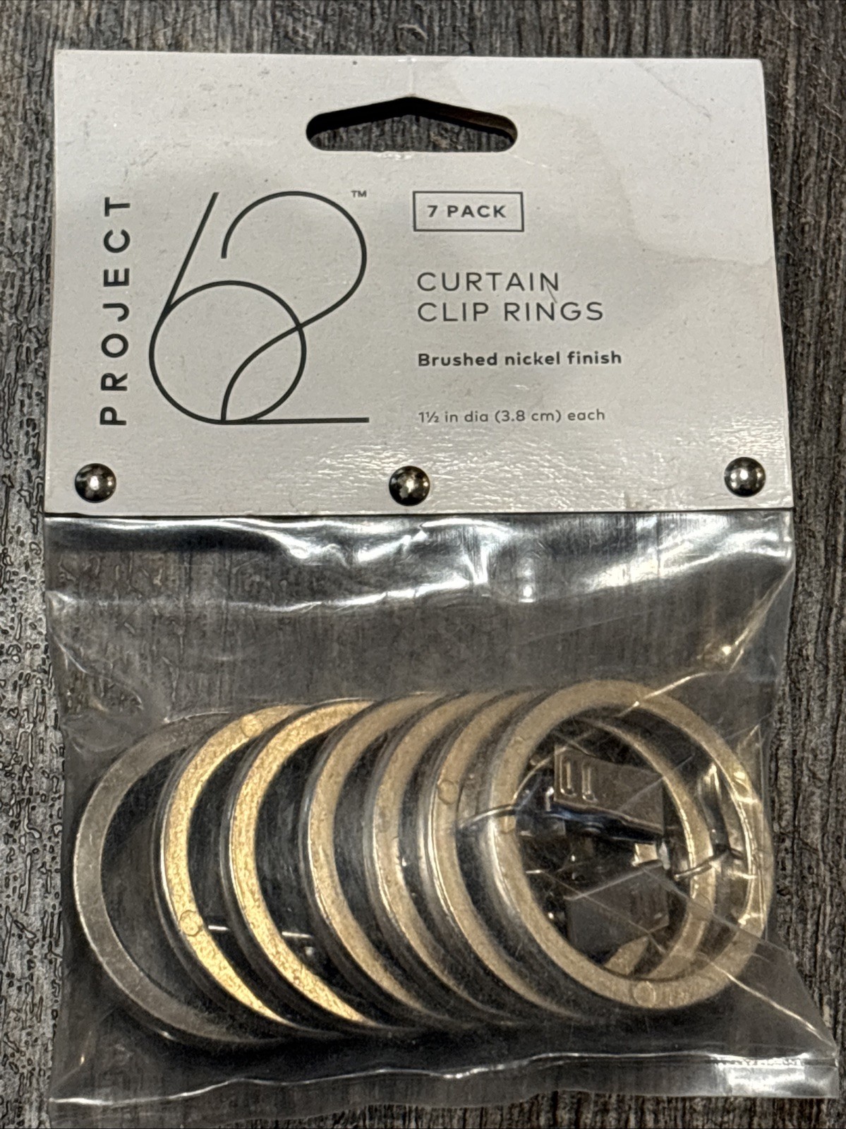 Project62 Drapery Curtain Clip Rings in Brushed Nickel 1 1/2in Set of 7 NEW!