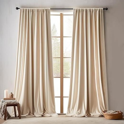 JINCHAN Velvet Curtain for Living Room, Beige Thermal Insulated, 52×96